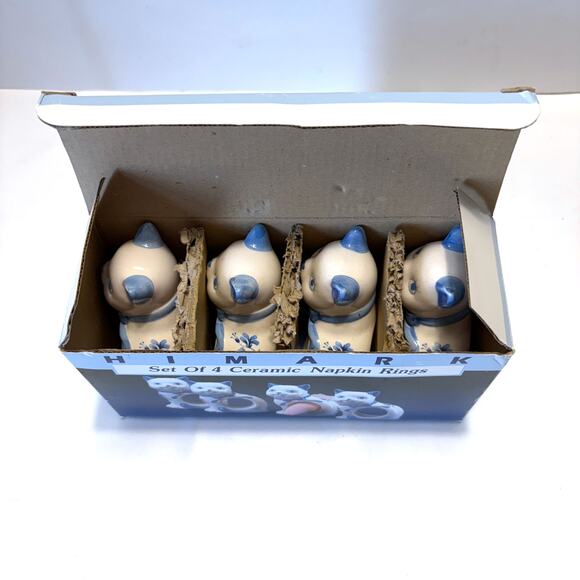 HIMARK NEW VTG Cat Ceramic Napkin Rings Set for 4 - Picture 2 of 12